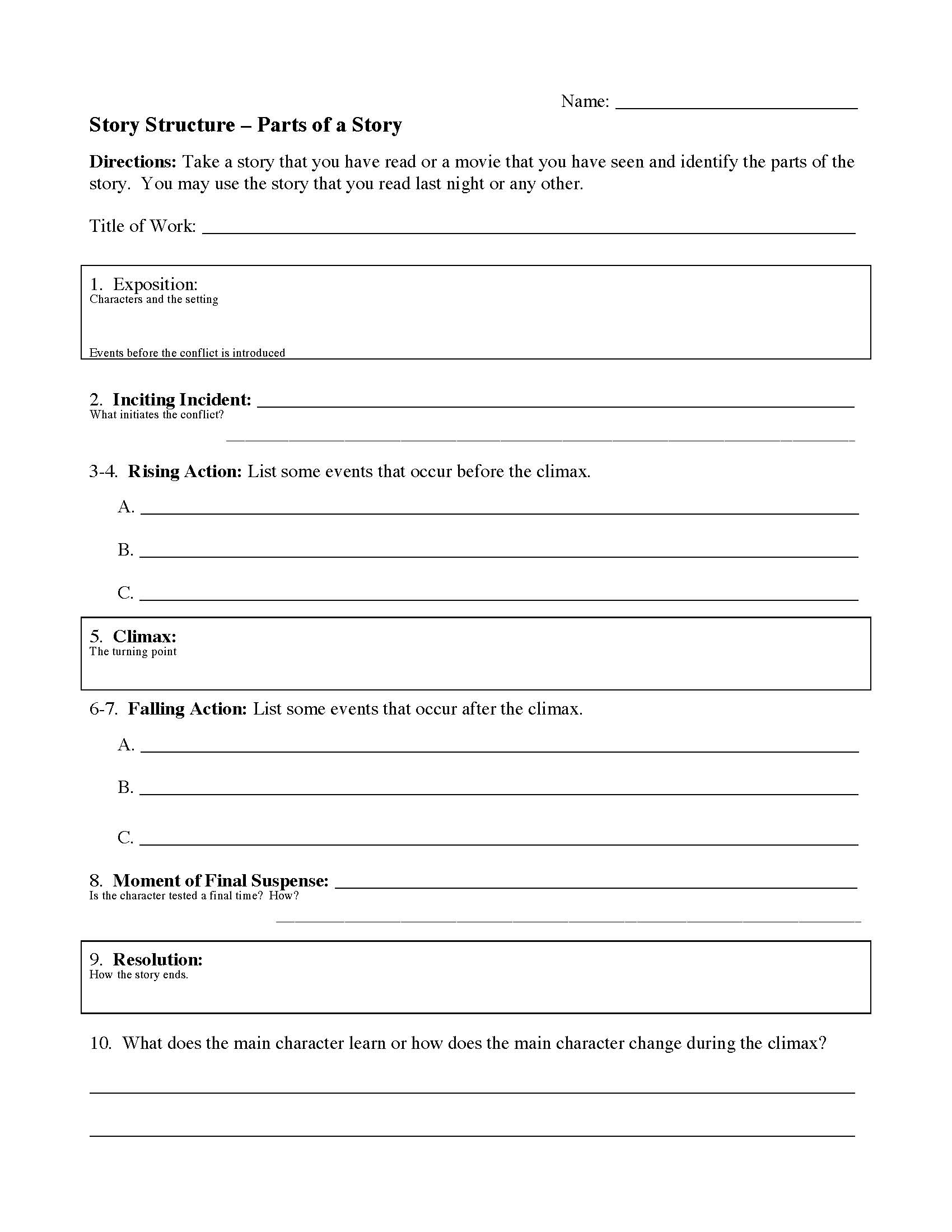 Example Of Short Story With Elements Worksheets