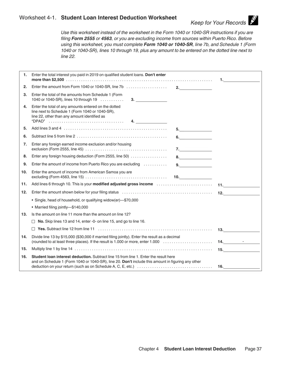 Student Loan Interest Deduction Worksheet Example