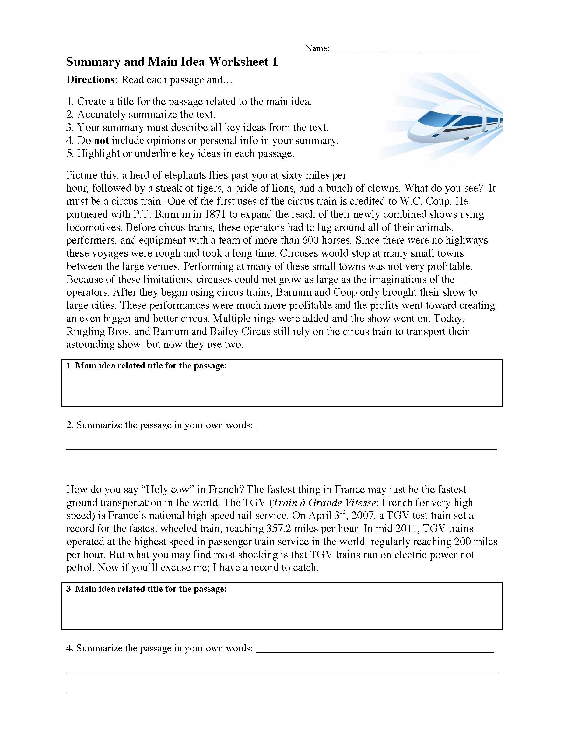 Summarizing Examples Worksheets 1St Grade