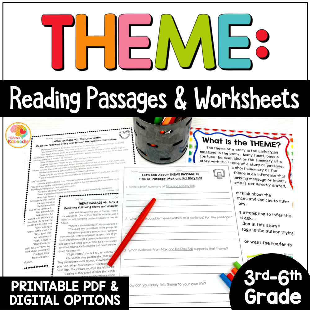 Examples Of Theme For 3Rd Grade Worksheet