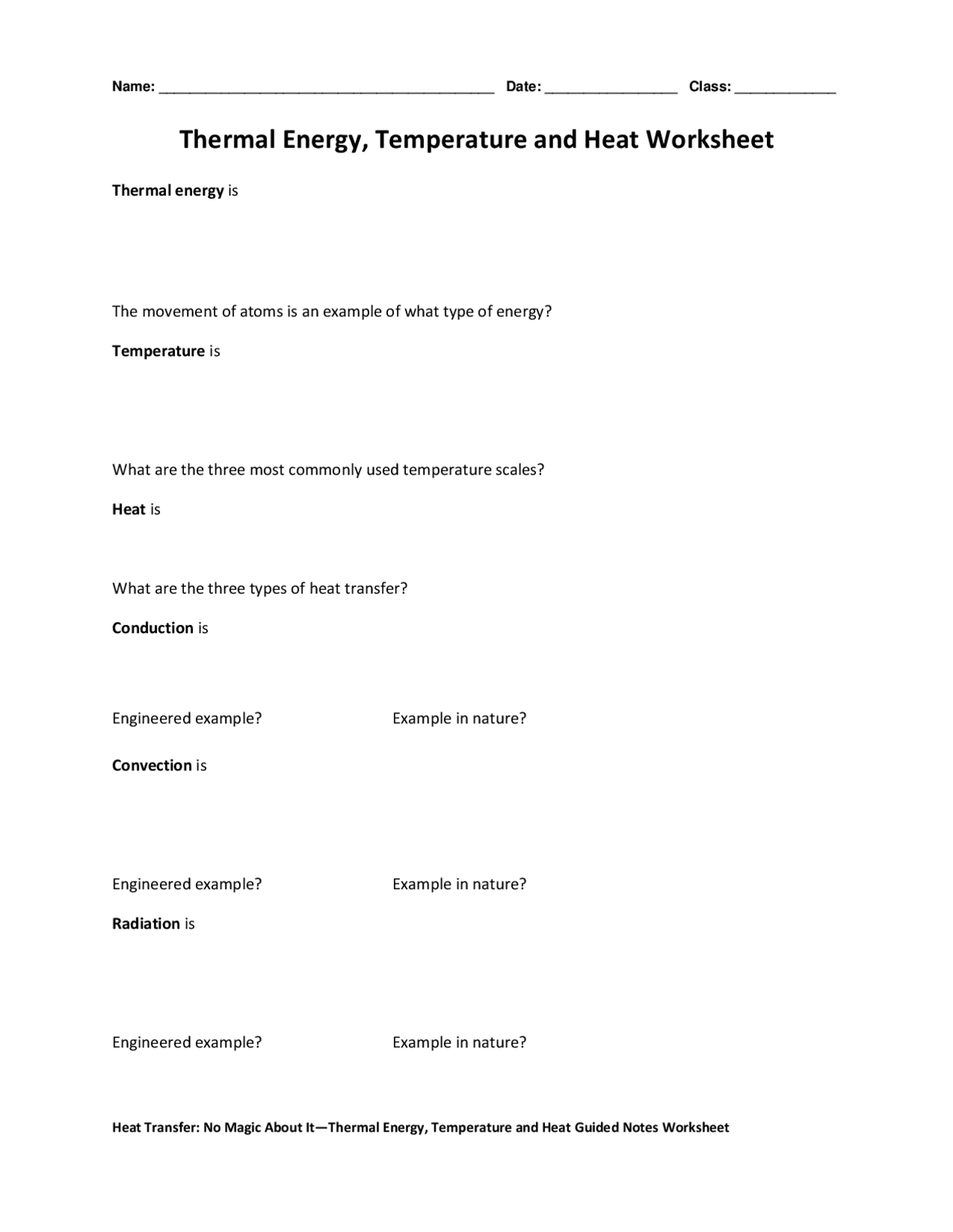 Thermal Energy Temperature And Heat Worksheet Study Guides Projects Research Heat And Mass Transfer Docsity