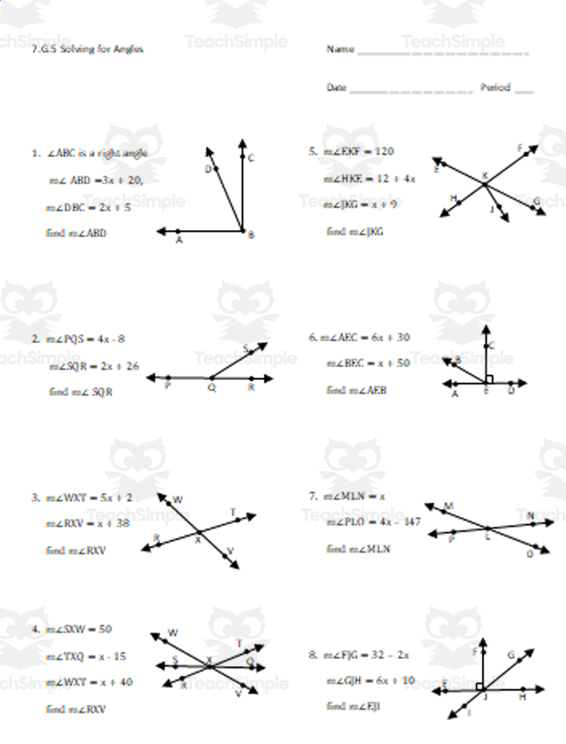 Angle Pair Relationships Examples Worksheet