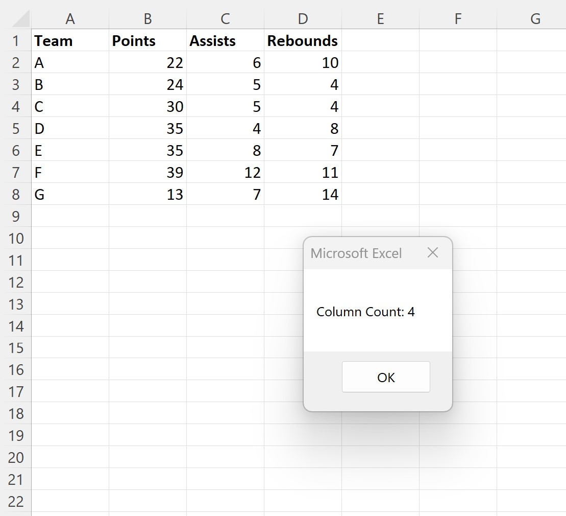 VBA How To Count Number Of Used Columns