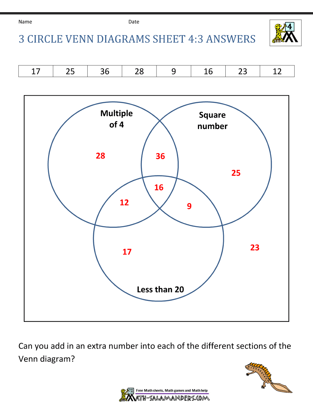 Venn Diagram Worksheet 4th Grade