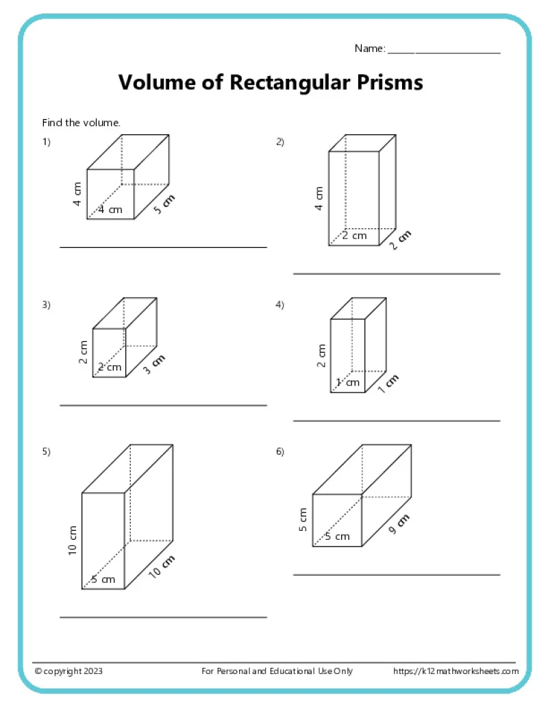 Surface Area Vs Volume Example Worksheet