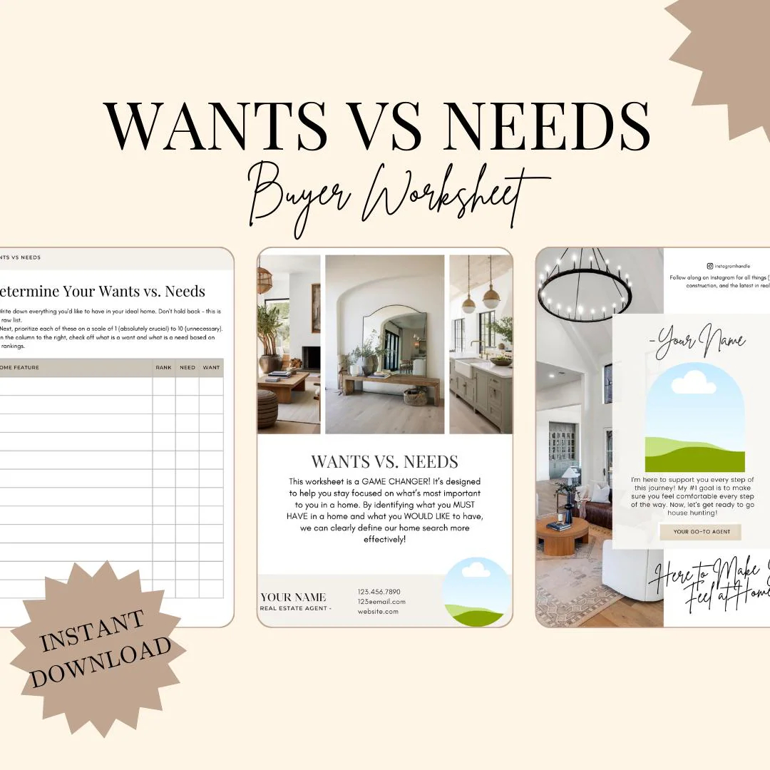 Wants Vs Needs Buyer Worksheet Pre Showing Checklist Real Estate Buyer Questionnaire Home Buyer Guide Real Estate Canva Template Etsy