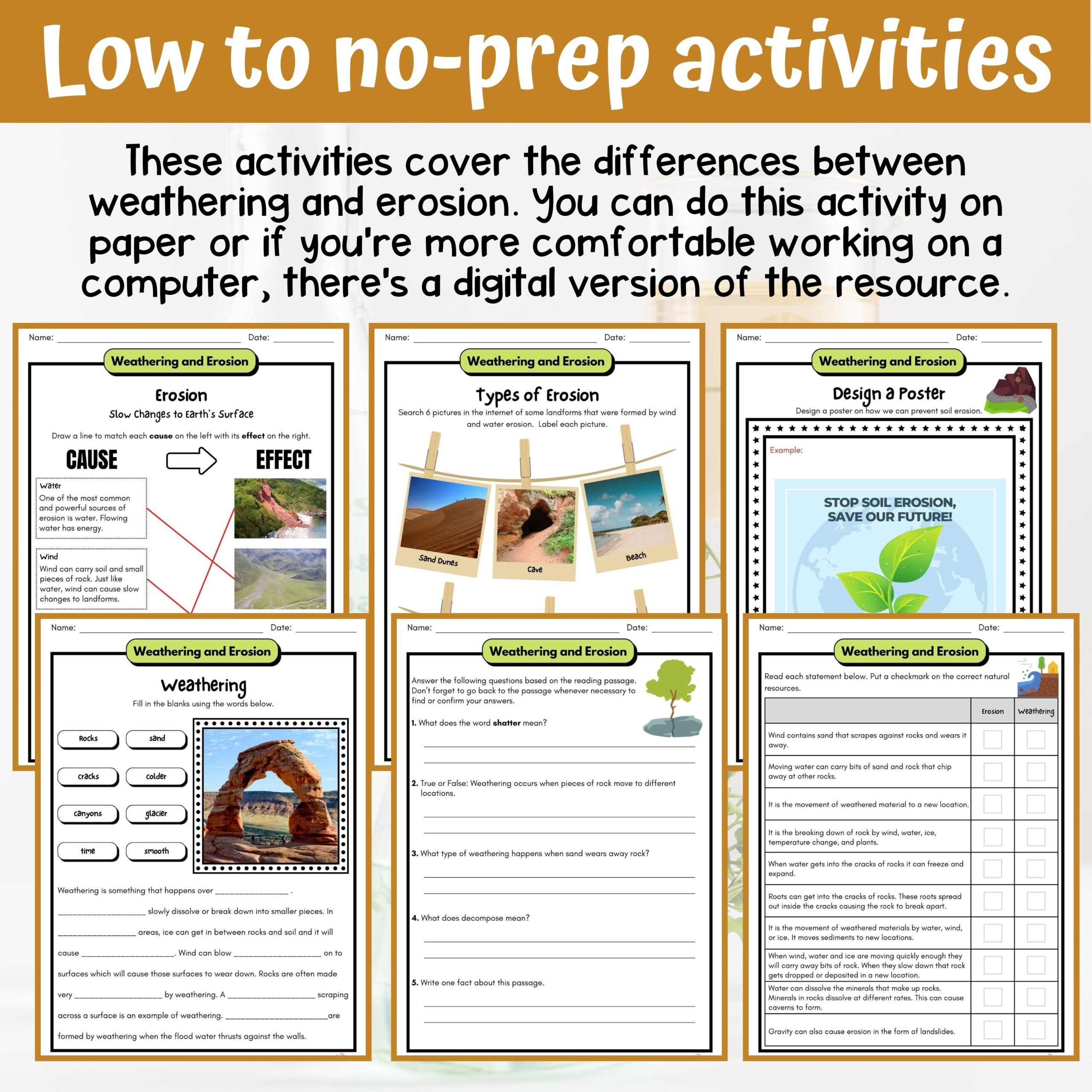 Weathering And Erosion Activity Answer Key 4th Grade Earth Space Science Classful