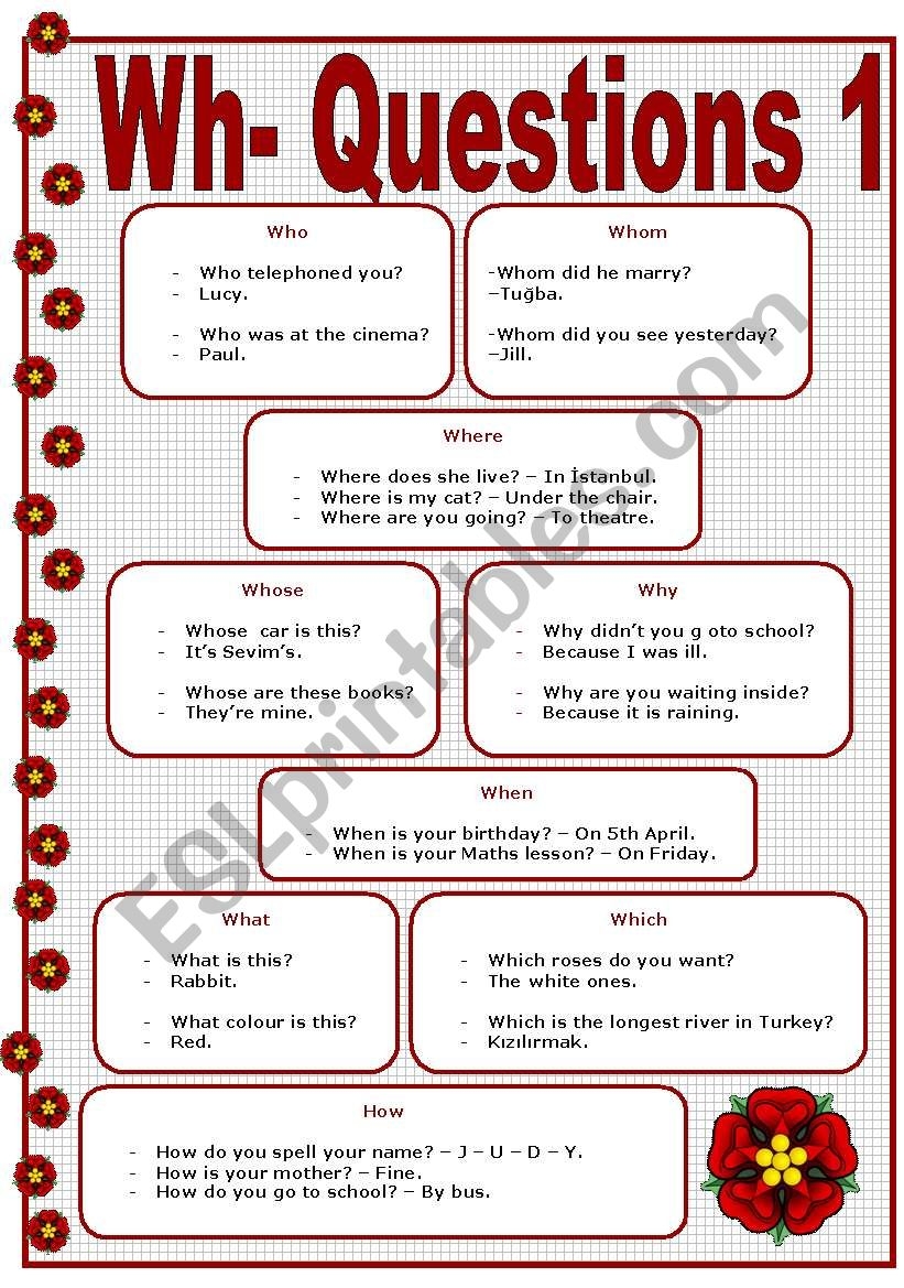 WH QUESTIONS 1 3 QUESTION WORDS EXAMPLES ESL Worksheet By Sevim 6