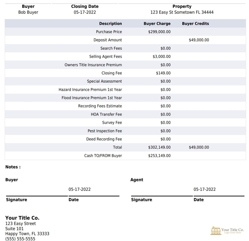 Seller Closing Cost Worksheet Example
