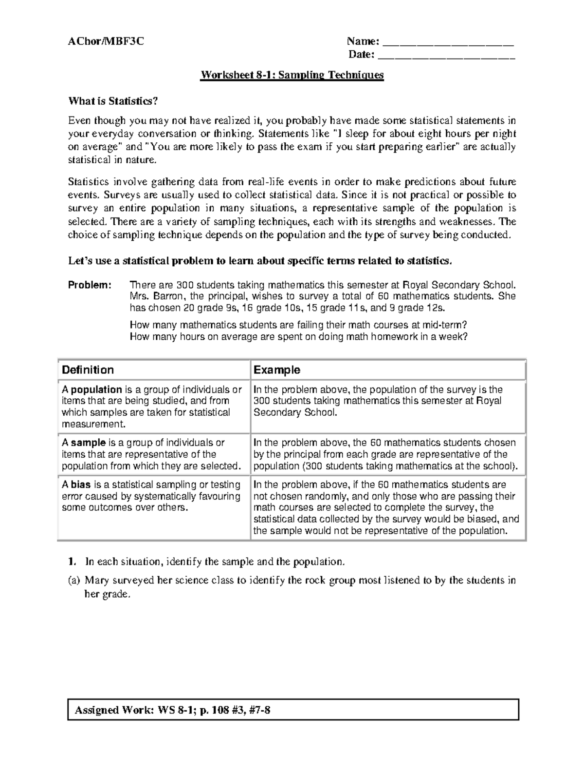 Wk8D2 Unit 4 3 WS8 1 Sampling Techniques Concepts And Applications Studocu