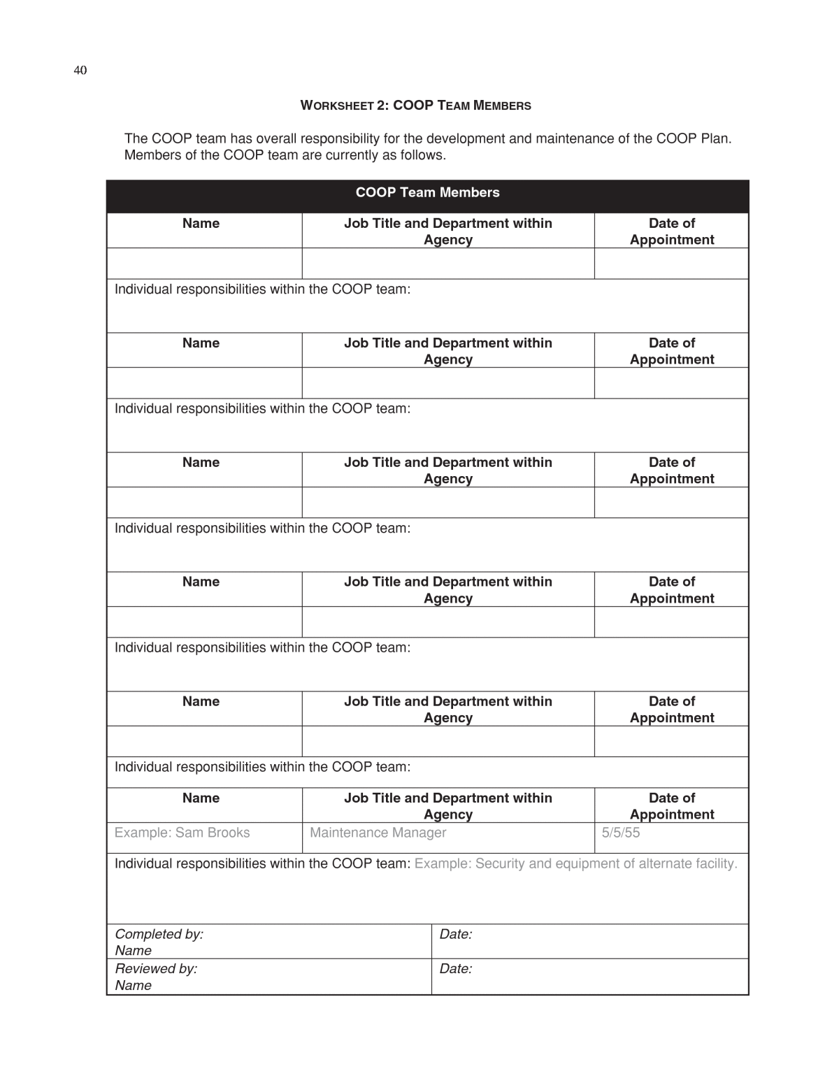 Worksheets Continuity Of Operations COOP Planning Guidelines For Transportation Agencies The National Academies Press