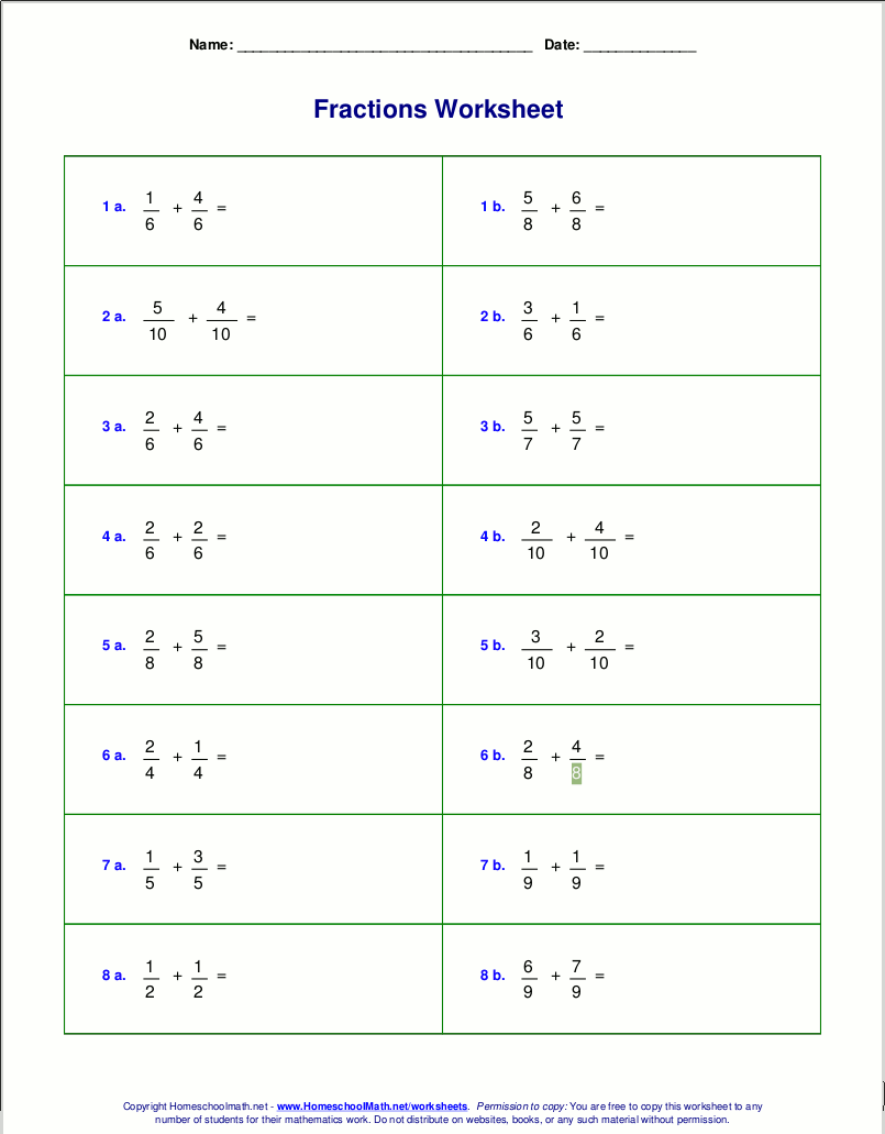 Fraction Worksheets Grade 6 Examples With Answers