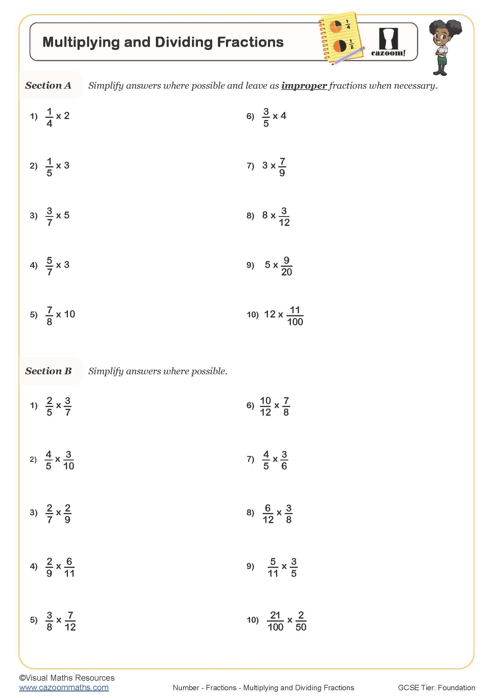 Multiplying And Dividing Fractions Worksheets With Examples
